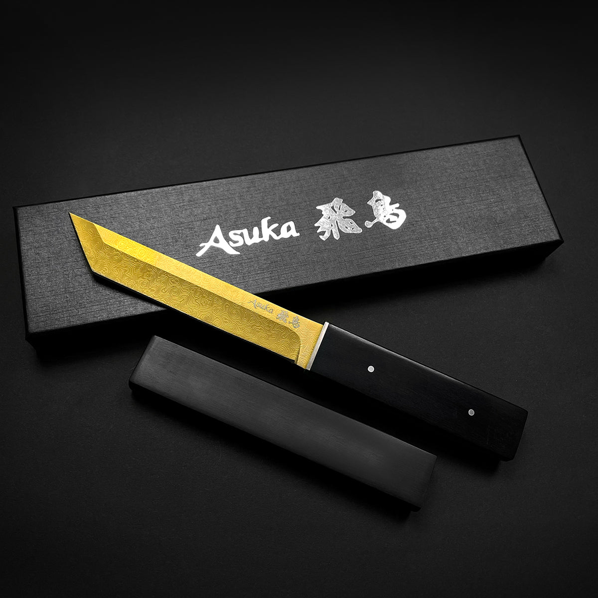 Tanto Knife for Sale: Asuka Gold Damascus Tanto Knife - Musashi Swords