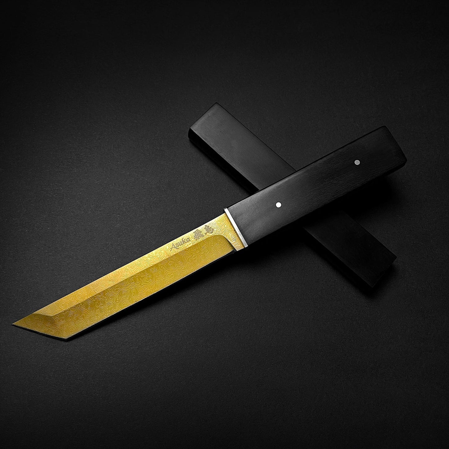 Tanto Knife for Sale: Asuka Gold Damascus Tanto Knife - Musashi Swords