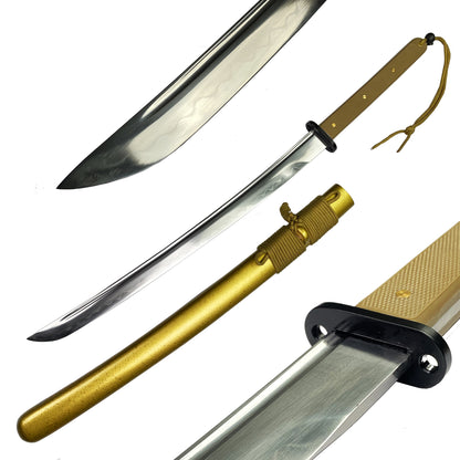 31" Full Tang Tactical Wakizashi Sword Gold Sheath